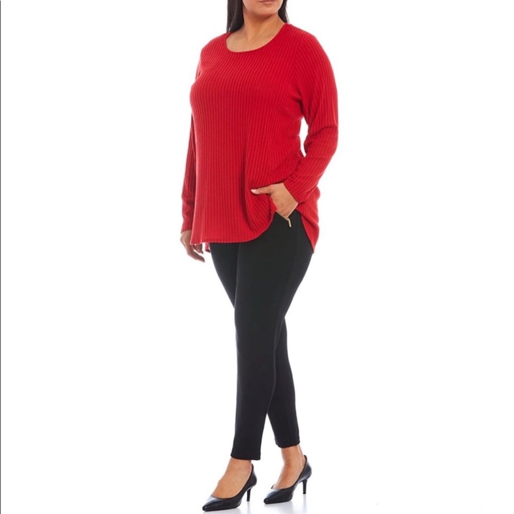 Calvin Klein Shimmer Red Scoop Neck Tunic Sweater Size 2X W0XHL848 - Picture 1 of 14